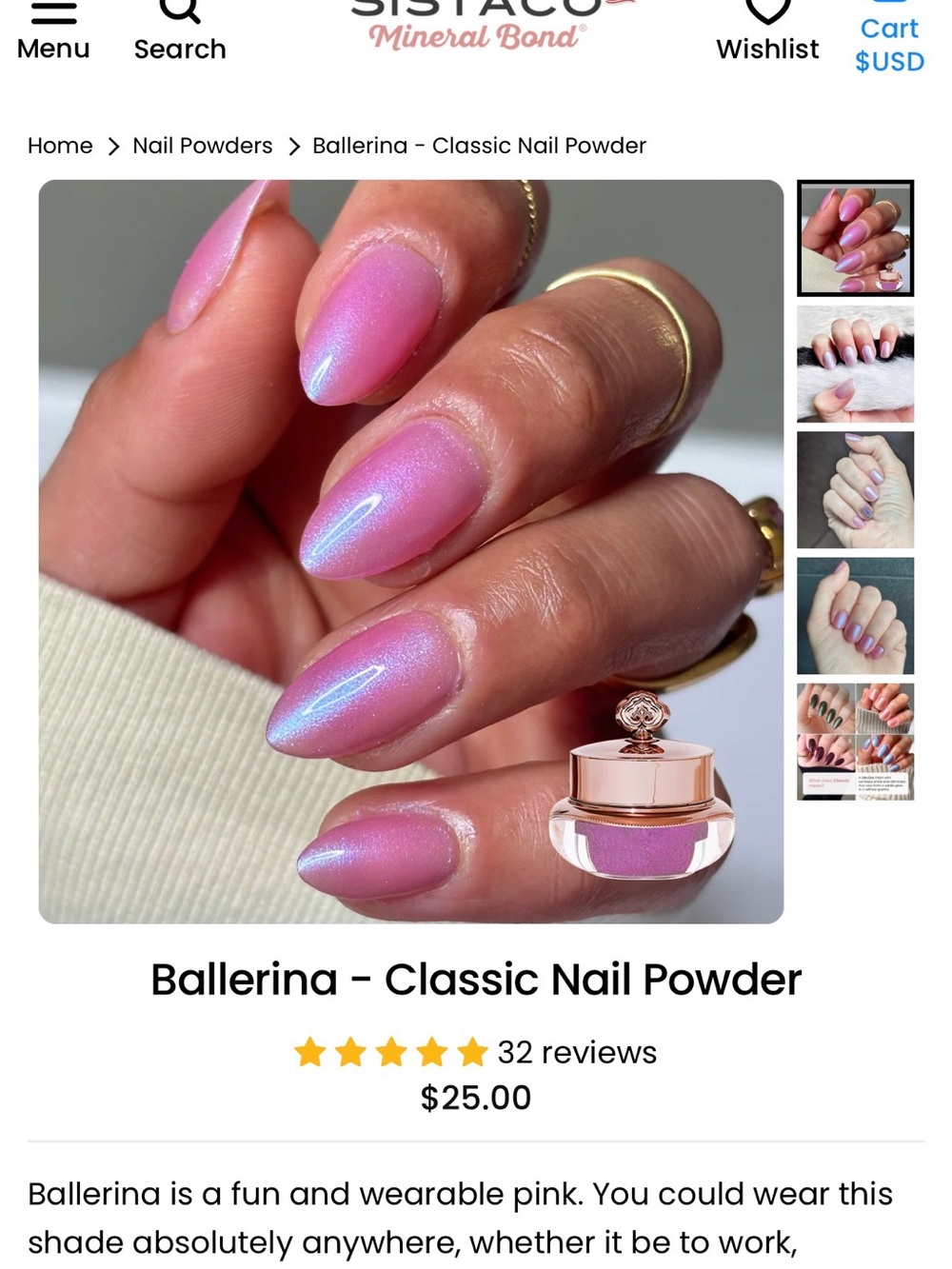 Sistaco Ballerina Pink Iridescent Nail Powder